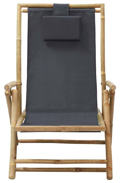 Polohovací relaxační křeslo tmavě šedé bambus a textil