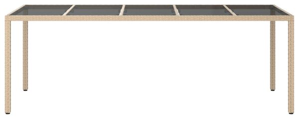 Zahradní stůl béžový 250 x 100 x 75 cm tvrzené sklo a polyratan