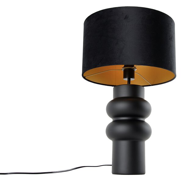 Designová stolní lampa černá s sametovým stínítkem černá se zlatem 35 cm - Alisia