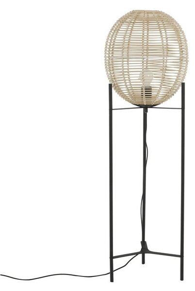 Černá stojací lampa s ratanovým stínidlem Westwing Collection Wasa, výška 110 cm