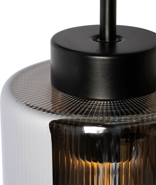 Art Deco nástěnná lampa černá s kouřovým sklem - Laura