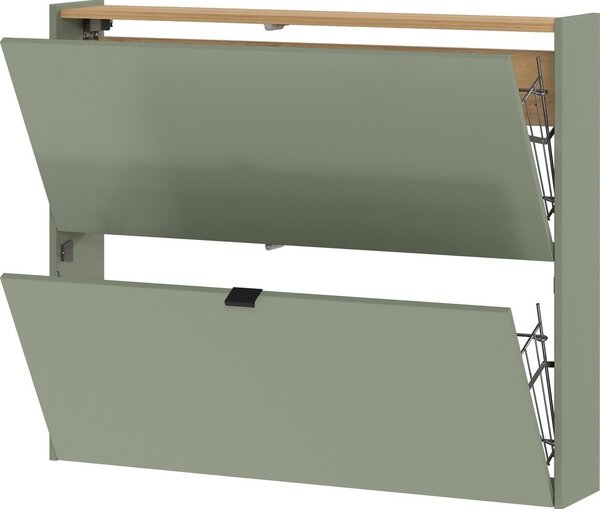 Šedozelený výklopný/závěsný botník v dekoru dubu 100x83x18 cm Ameca – Germania