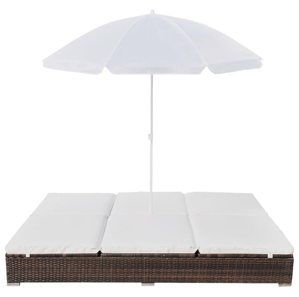 Zahradní postel se slunečníkem polyratan hnědá
