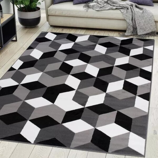 Makro Abra Kusový koberec moderní MAYA Q545A Kostky 3D tmavě šedý Rozměr: 200x250 cm