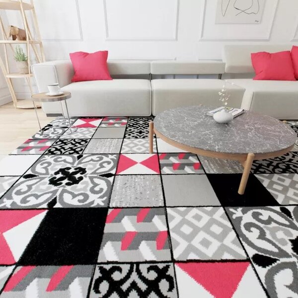 Makro Abra Kusový koberec moderní MAYA Z906E Patchwork šedý červený Rozměr: 180x250 cm