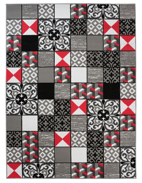 Makro Abra Kusový koberec moderní MAYA Z906E Patchwork šedý červený Rozměr: 180x250 cm