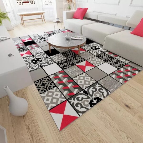 Makro Abra Kusový koberec moderní MAYA Z906E Patchwork šedý červený Rozměr: 180x250 cm