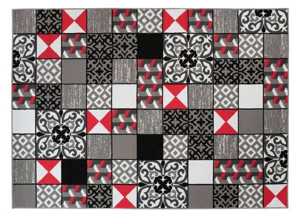 Makro Abra Kusový koberec moderní MAYA Z906E Patchwork šedý červený Rozměr: 180x250 cm
