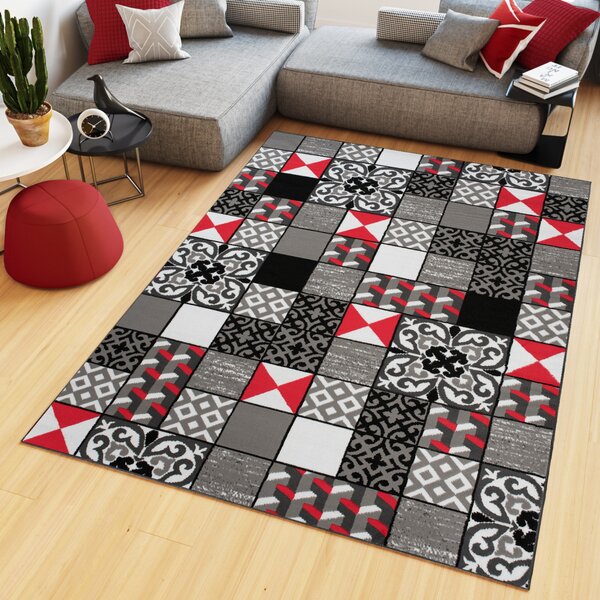 Makro Abra Kusový koberec moderní MAYA Z906E Patchwork šedý červený Rozměr: 180x250 cm