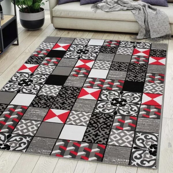 Makro Abra Kusový koberec moderní MAYA Z906E Patchwork šedý červený Rozměr: 180x250 cm