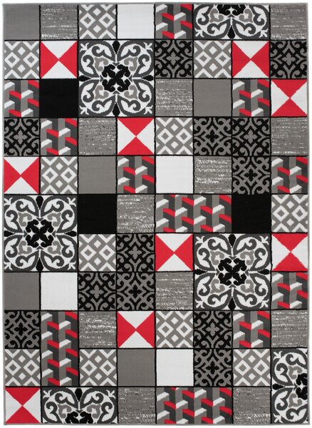 Makro Abra Kusový koberec moderní MAYA Z906E Patchwork šedý červený Rozměr: 180x250 cm