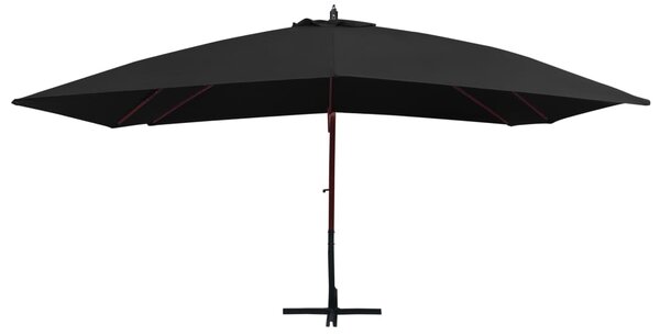Závěsný slunečník s dřevěnou tyčí 400 x 300 cm černý