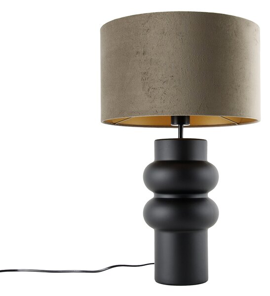 Designová stolní lampa s stínidlem z černého sametu taupe se zlatem 35 cm - Alisia