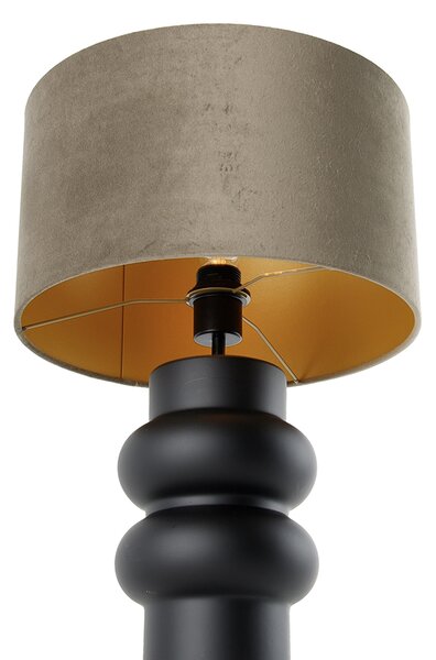 Designová stolní lampa s stínidlem z černého sametu taupe se zlatem 35 cm - Alisia