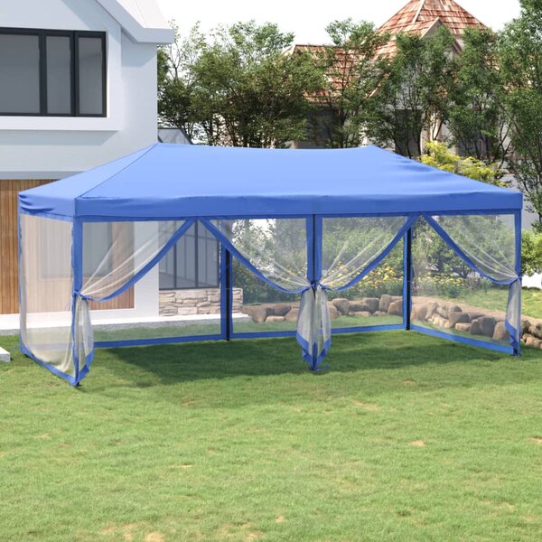 Skládací party stan s bočními stěnami modrý 3 x 6 m