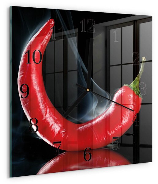 Skleněné hodiny na stěnu Chilli paprička zskc-30x30-00177542
