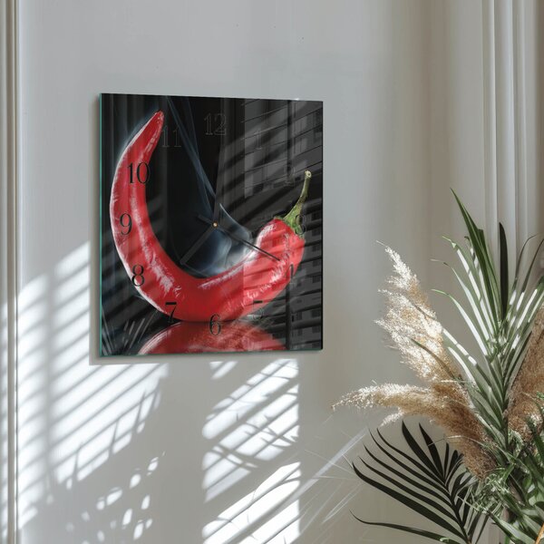 Skleněné hodiny na stěnu Chilli paprička zskc-30x30-00177542