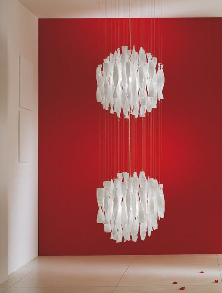 Axolight Aura, luxusní závěsné svítidlo z bílého muránského skla, 2x250W E27, prům. 60cm, délka 320cm