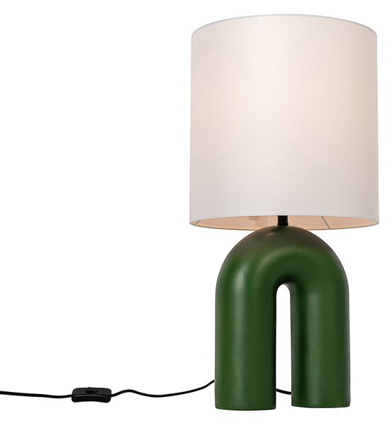 Designová stolní lampa zelená s bílým lněným stínítkem - Lotti
