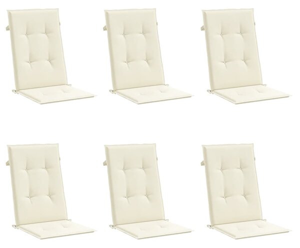 Podušky na židli vysoké opěradlo 6 ks krémové 120x50x3cm textil