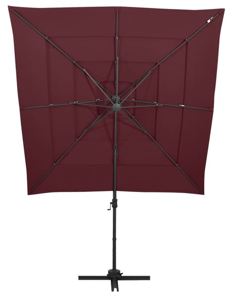 4stupňový zahradní slunečník s hliníkovou tyčí bordó 250x250 cm