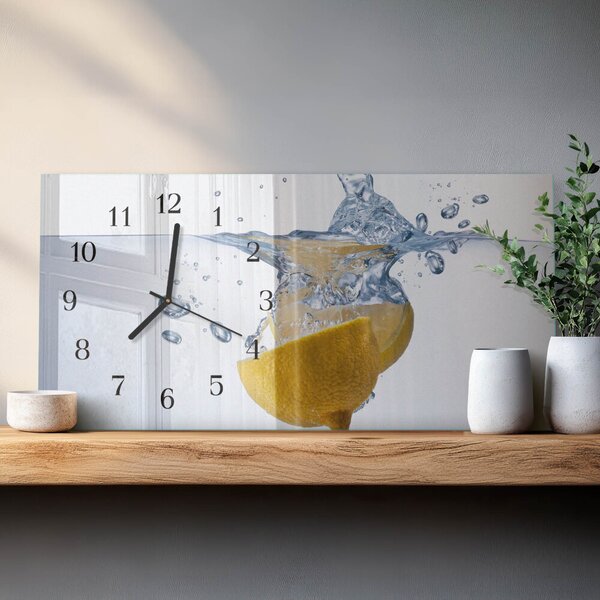 Skleněné hodiny horizontální Citron ve vodě zsppc-60x30-00295338