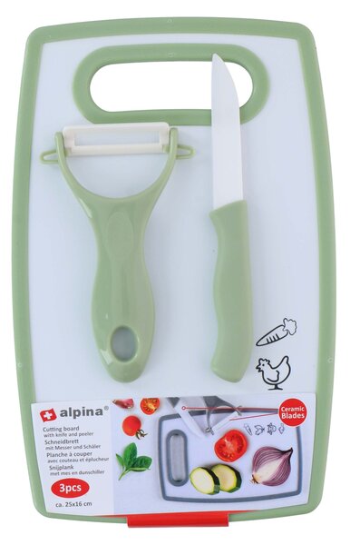 Kuchařský set ALPINA prkénko, škrabka, nůž MIX motivů