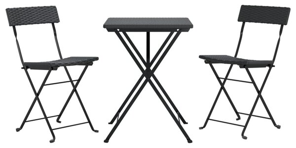 3dílný skládací bistro set černý polyratan