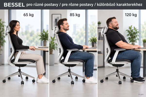 Ergonomická kancelářská židle MERCURY BESSEL ŠEDÝ PLAST, TMAVĚ ŠEDÁ – pohodlné sezení