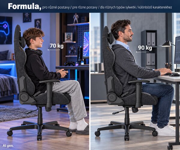 Herní židle DXRacer FORMULA černo-šedá, látková