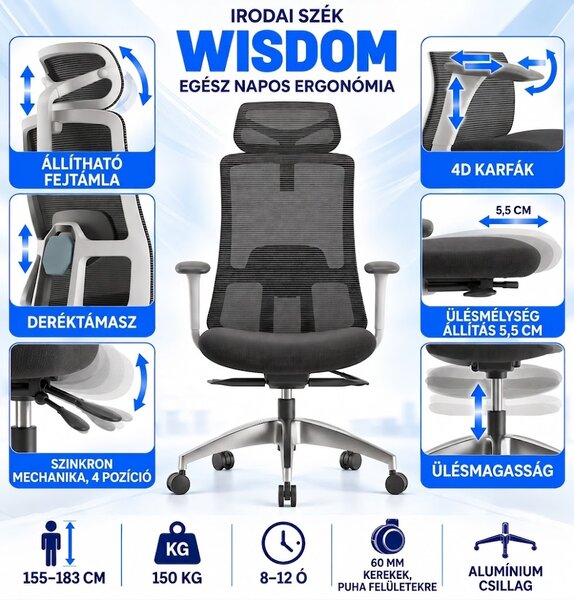 Mercury Kancelářská židle WISDOM, šedý plast, tmavě šedá
