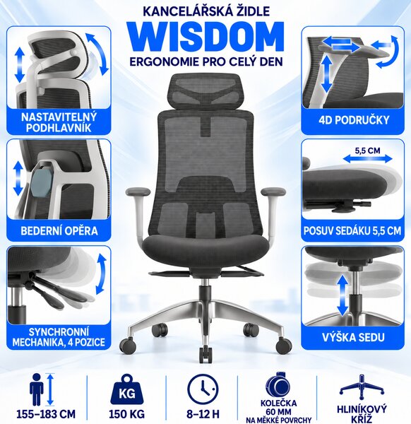Mercury Kancelářská židle WISDOM, šedý plast, tmavě šedá