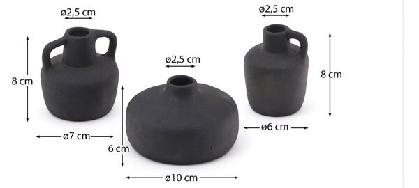 Černé terakotové vázy v sadě 3 ks (výška 6 cm) Sofra – Kave Home