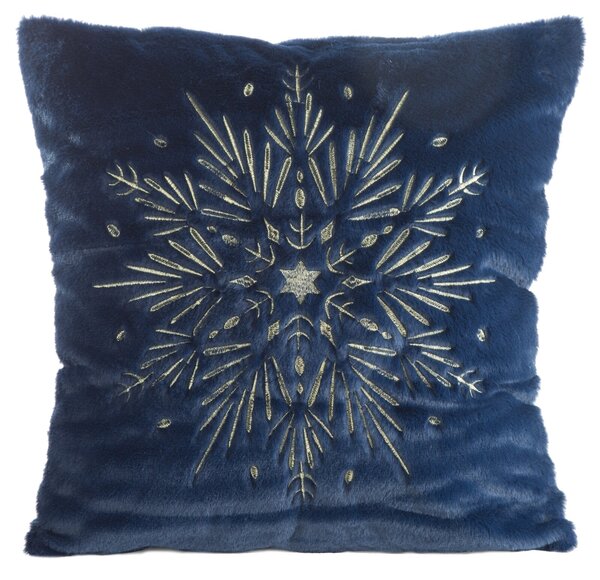 CHLUPATÝ VÁNOČNÍ DEKORAČNÍ POVLAK NA POLŠTÁŘ SNOWFLAKE 45X45 CM TMAVĚ MODRÝ