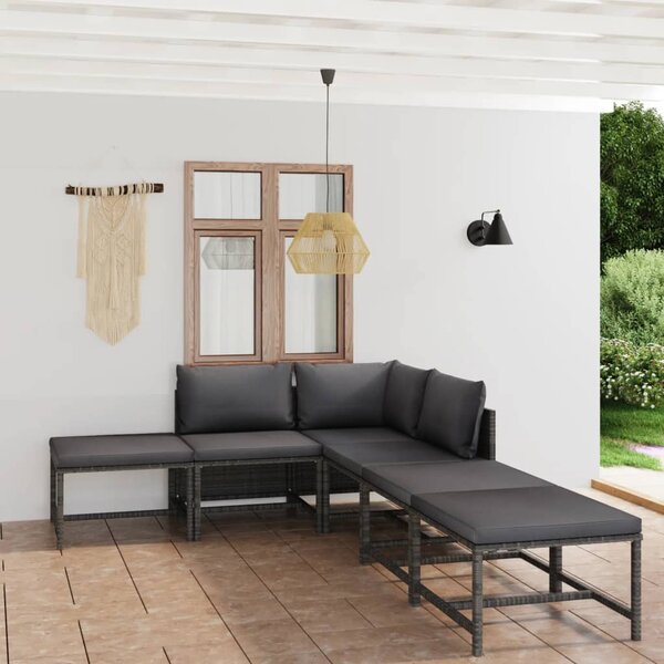 6dílná zahradní sedací souprava s poduškami polyratan šedá