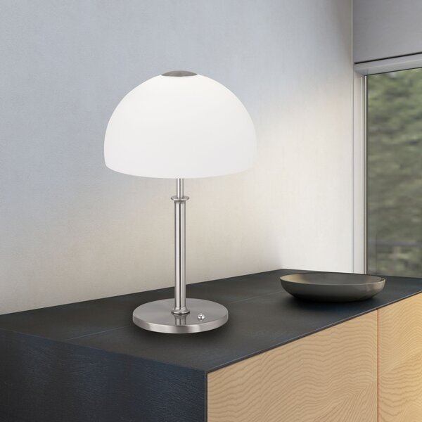 Fisher & Honsel 50029 Avignon, stolní lampa se stmívačem LED 13W, matný nikl opálové sklo, výška 42cm