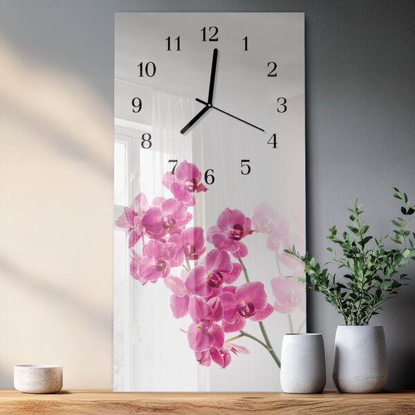 Skleněné hodiny vertikální Orchideje zsppc-30x60-00175514