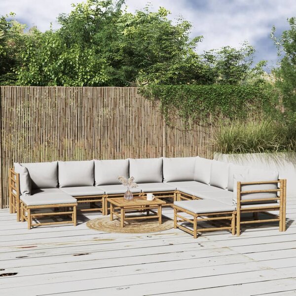 11dílná zahradní sedací souprava světle šedé podušky bambus