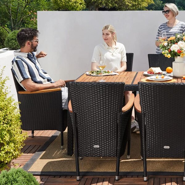 Deuba Zahradní ratanová sestava Berlin 1+6 premium - černá/dřevo