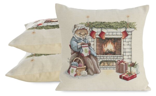 VÁNOČNÍ GOBELÍNOVÁ DEKORAČNÍ POVLAK NA POLŠTÁŘ MERRY3 45X45 CM VZOROVANÁ