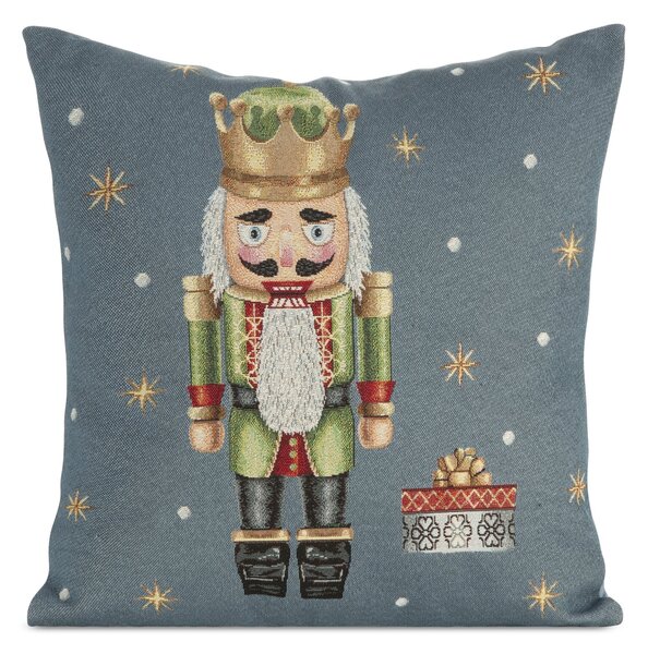 VÁNOČNÍ GOBELÍNOVÁ DEKORAČNÍ POVLAK NA POLŠTÁŘ NUTCRACKER 45X45 CM VZOROVANÁ