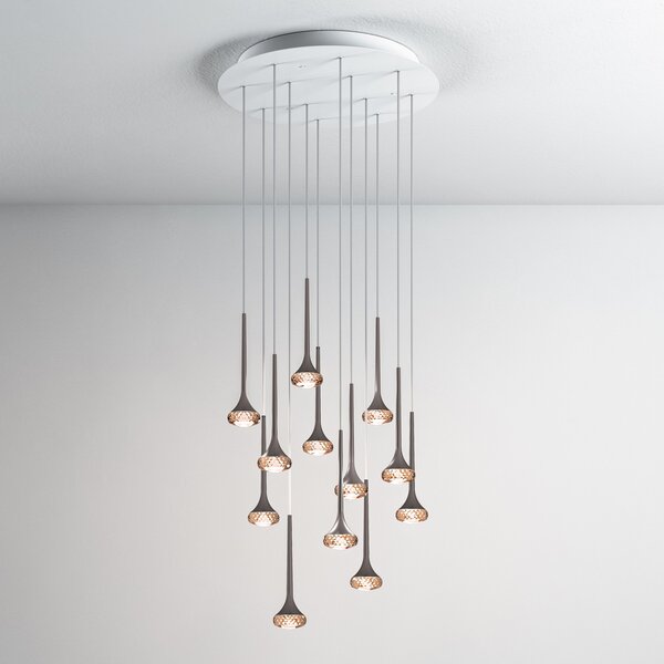 Axolight Fairy, designové kruhové závěsné svítidlo, 12x 5,9W LED, chrom, ambrové sklo, průměr 60cm