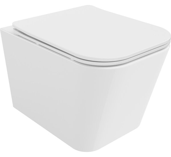 Mexen Teo, závěsná WC mísa 510x345x340 mm, Rimless Tornádo + WC sedátko z duroplastu, bílá lesklá, 30850600T
