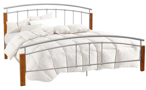 Manželská postel, dřevo olše/stříbrný kov, 140x200, MIRELA