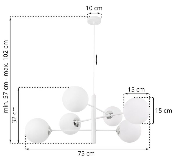 Závěsné svítidlo Florence, 6x bílé skleněné stínítko, W/CH