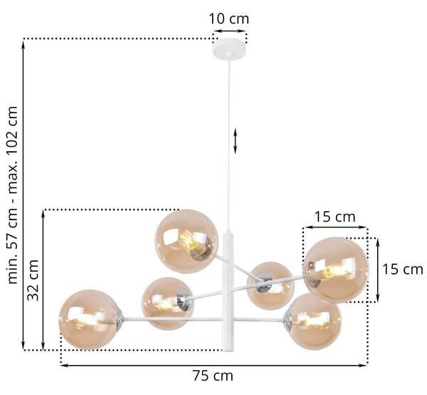 Závěsné svítidlo Paris, 6x medové skleněné stínítko, W/CH, X