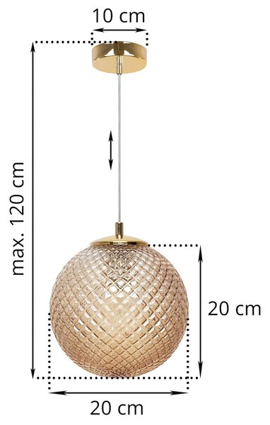 Závěsné svítidlo Cannes, 1x medové skleněné stínítko (fi 20 cm), G