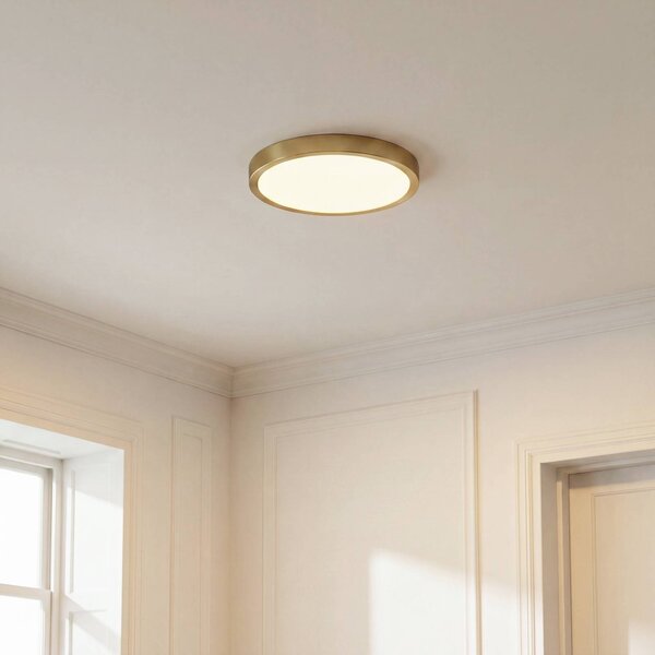 Lindby LED stropní svítidlo Sorela, Ø 24 cm, zlaté, stmívatelné, stmívatelný, Mosaz / zlato, Obývací pokoj / jídelna, kov, Moderní