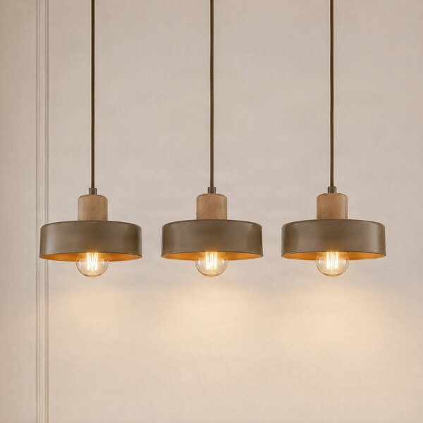 EMIBIG LIGHTING Závěsné světlo Torin, béžové, délka 80 cm, 3 žárovky, kov/dřevo, stmívatelný, Krémová / jantar, Obývací pokoj / jídelna, kov, Skandinávský