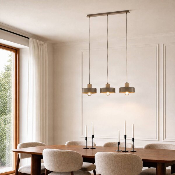 EMIBIG LIGHTING Závěsné světlo Torin, béžové, délka 80 cm, 3 žárovky, kov/dřevo, stmívatelný, Krémová / jantar, Obývací pokoj / jídelna, kov, Skandinávský